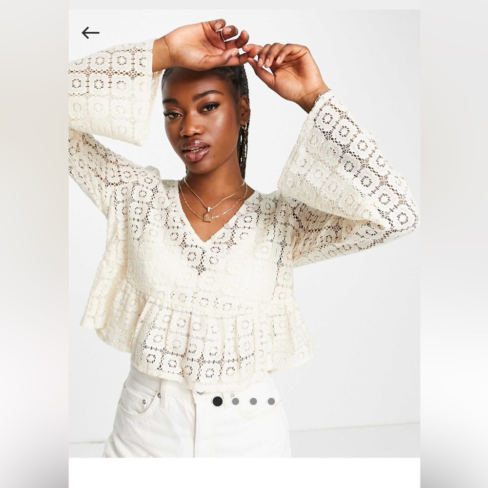 ASOS Cream cropped long sleeve crochet peplum top 8